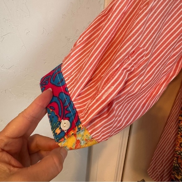 Intro Peach & White Striped Button-Up 3/4 Roll Tab Sleeve Boho Size 3X - Picture 12 of 16